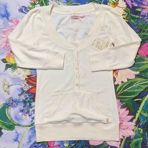 Juicy Couture gold rhinestone logo velour thermal 3/4 LS Small